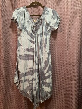 Advance Apparels Blue Tie-Dye Lace-Trim Midi Dress